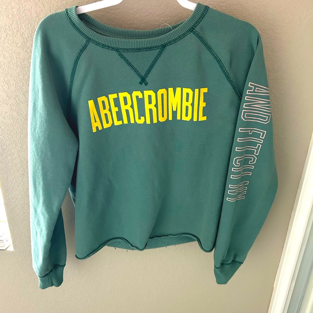 Abercrombie & Fitch Sage Green and yellow Crew Beck Pullover Sweatshirt